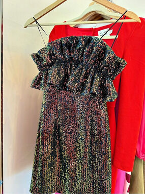 Thirty Thirty Ruffle Mini Dress in Black & Multicolor NWT